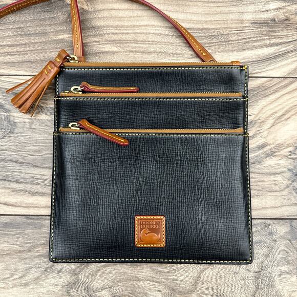 Dooney & Bourke Triple Zip Crossbody Bag Purse Black Leather - Picture 2 of 11